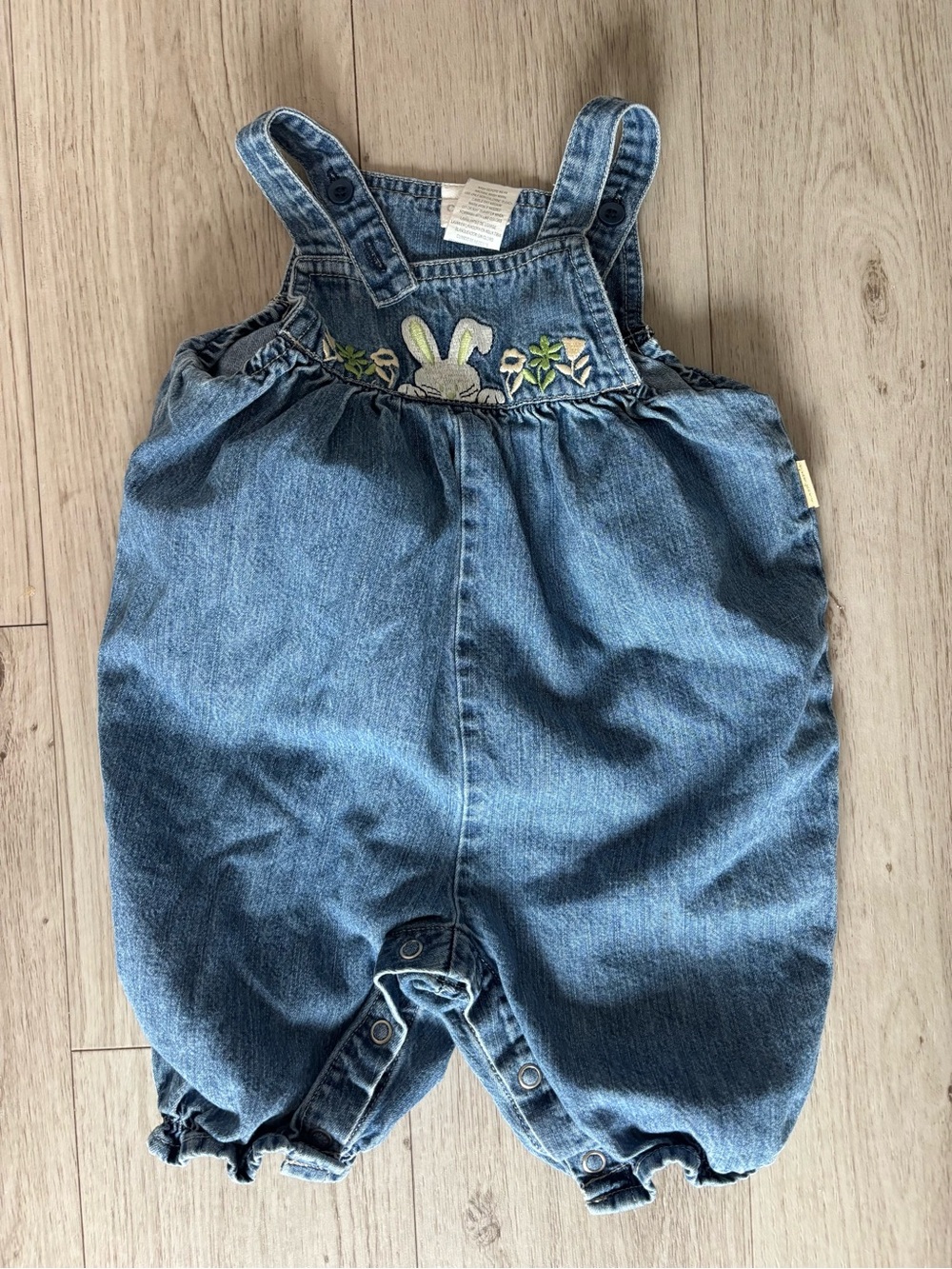 Vintage Carter's infant bubble romper denim embroidered bunny and flower